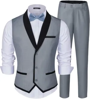 MAGE MALE Men's 2 Piece Suit Slim Fit Formal Business Vest Suit for Men Fashion Casual Wedding Waistcoat Pants Set