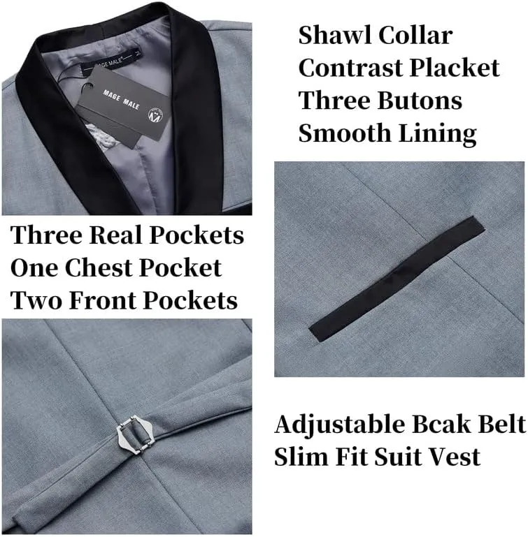 MAGE MALE Men's 2 Piece Suit Slim Fit Formal Business Vest Suit for Men Fashion Casual Wedding Waistcoat Pants Set