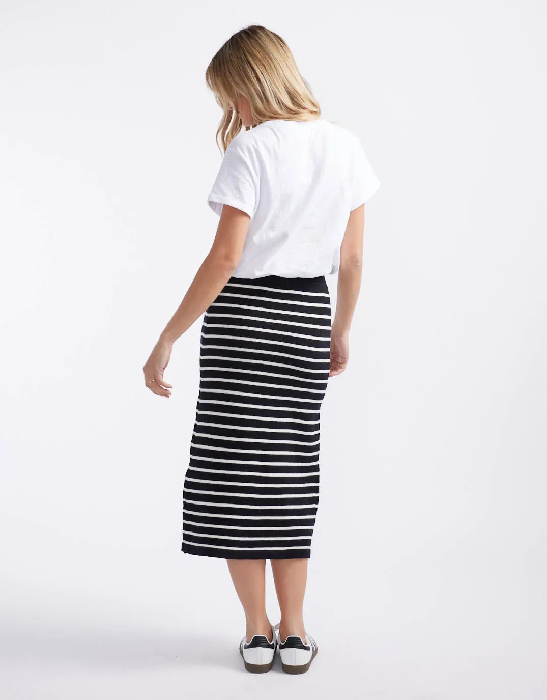 Mari Knit Midi Skirt - Black/White Stripe