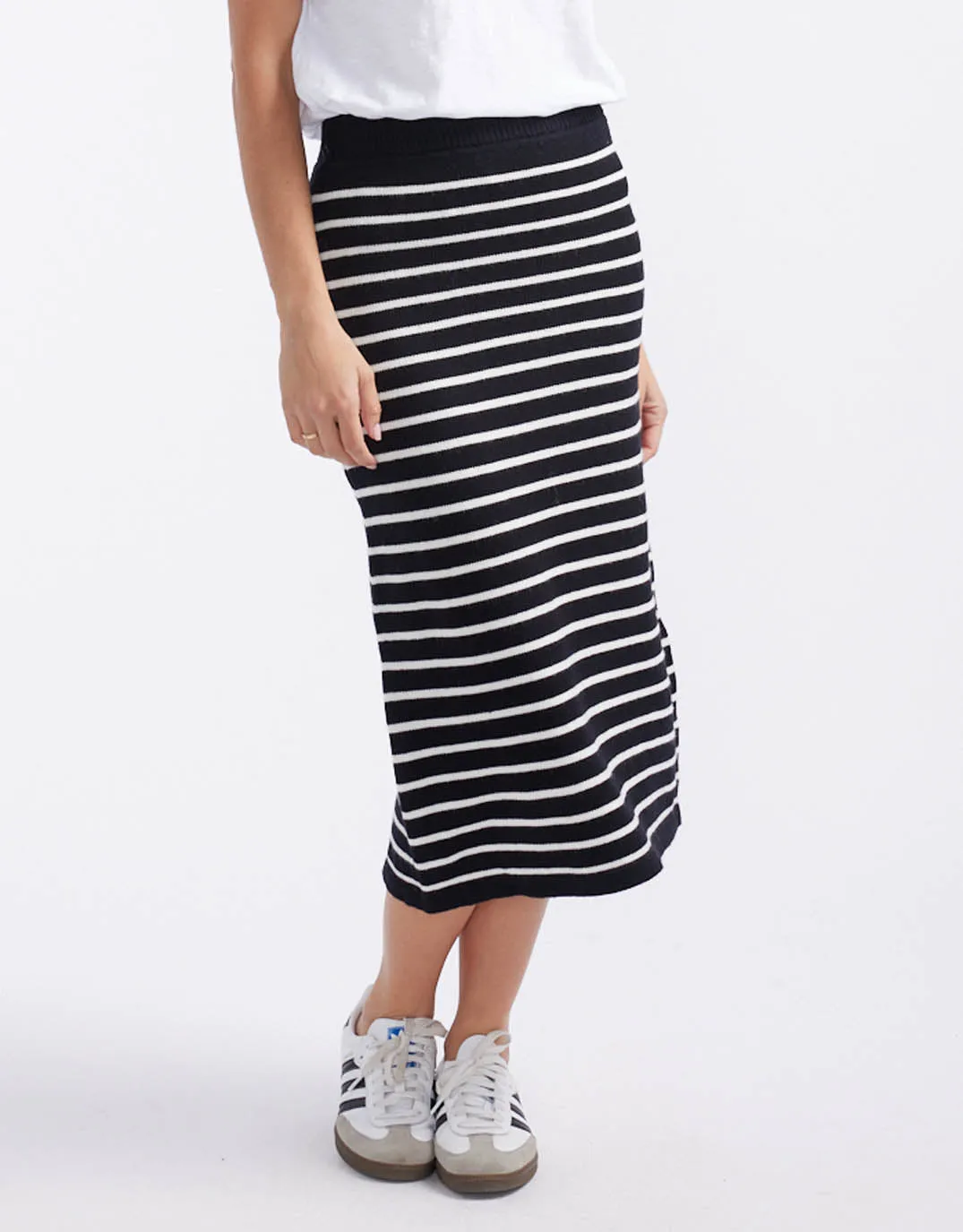 Mari Knit Midi Skirt - Black/White Stripe