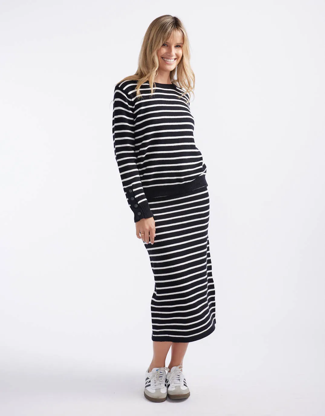 Mari Knit Midi Skirt - Black/White Stripe