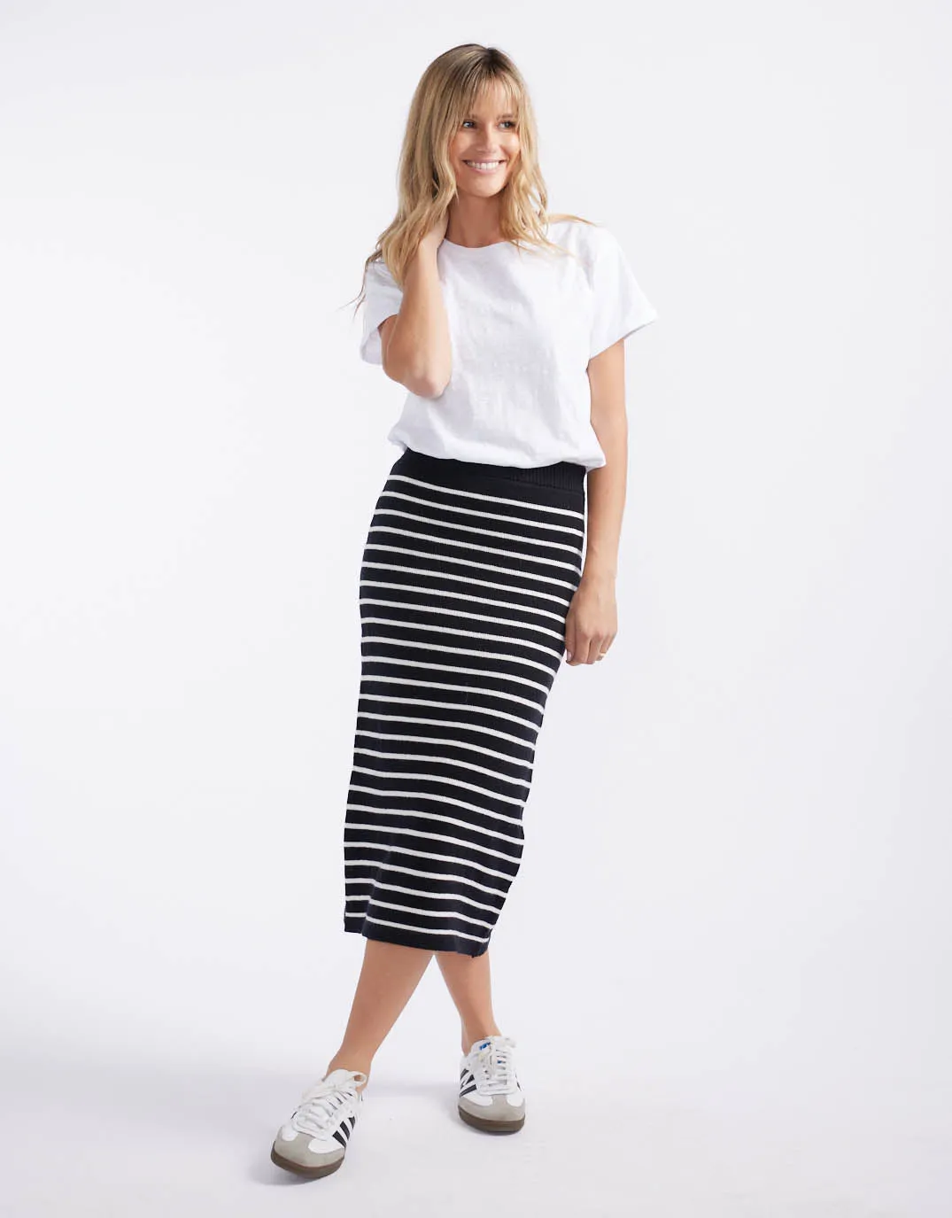 Mari Knit Midi Skirt - Black/White Stripe