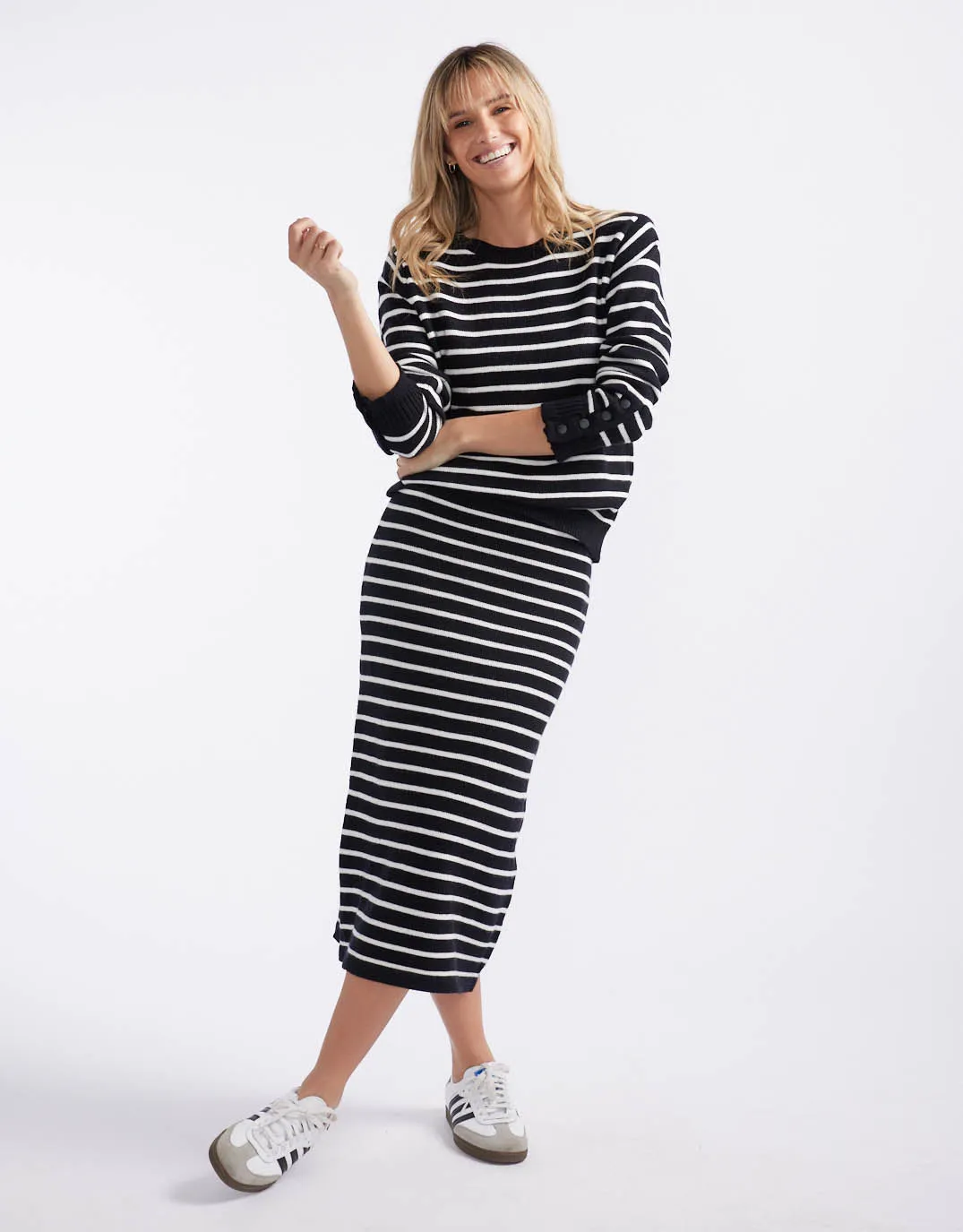 Mari Knit Midi Skirt - Black/White Stripe
