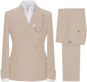Men's 2 Piece Slim Fit Suit Double Breasted Solid Blazer Formal Jacket and Pants Set for Wedding Prom