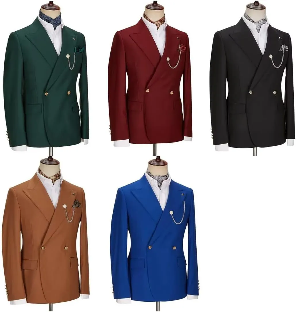 Men's 2 Piece Slim Fit Suit Double Breasted Solid Blazer Formal Jacket and Pants Set for Wedding Prom
