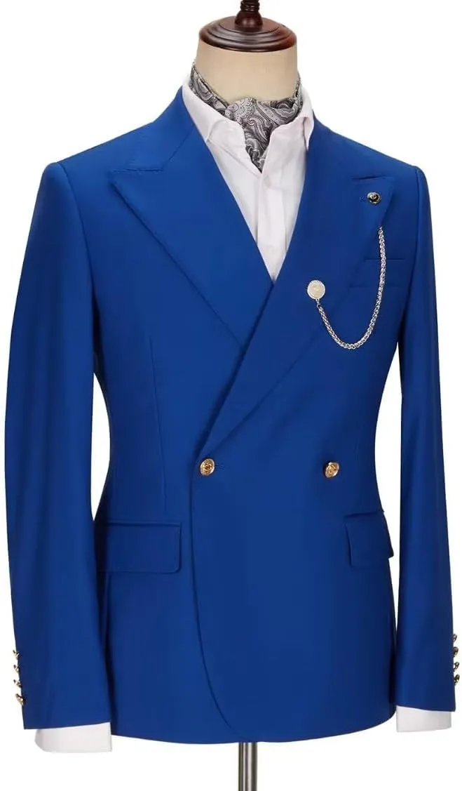 Men's 2 Piece Slim Fit Suit Double Breasted Solid Blazer Formal Jacket and Pants Set for Wedding Prom