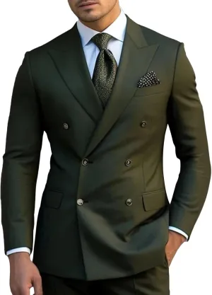 Men's 2 Piece Suit Slim Fit Solid Double Breasted Party Wedding Tuxedo Suits Peak Lapel Blazer Jacket Pants Set