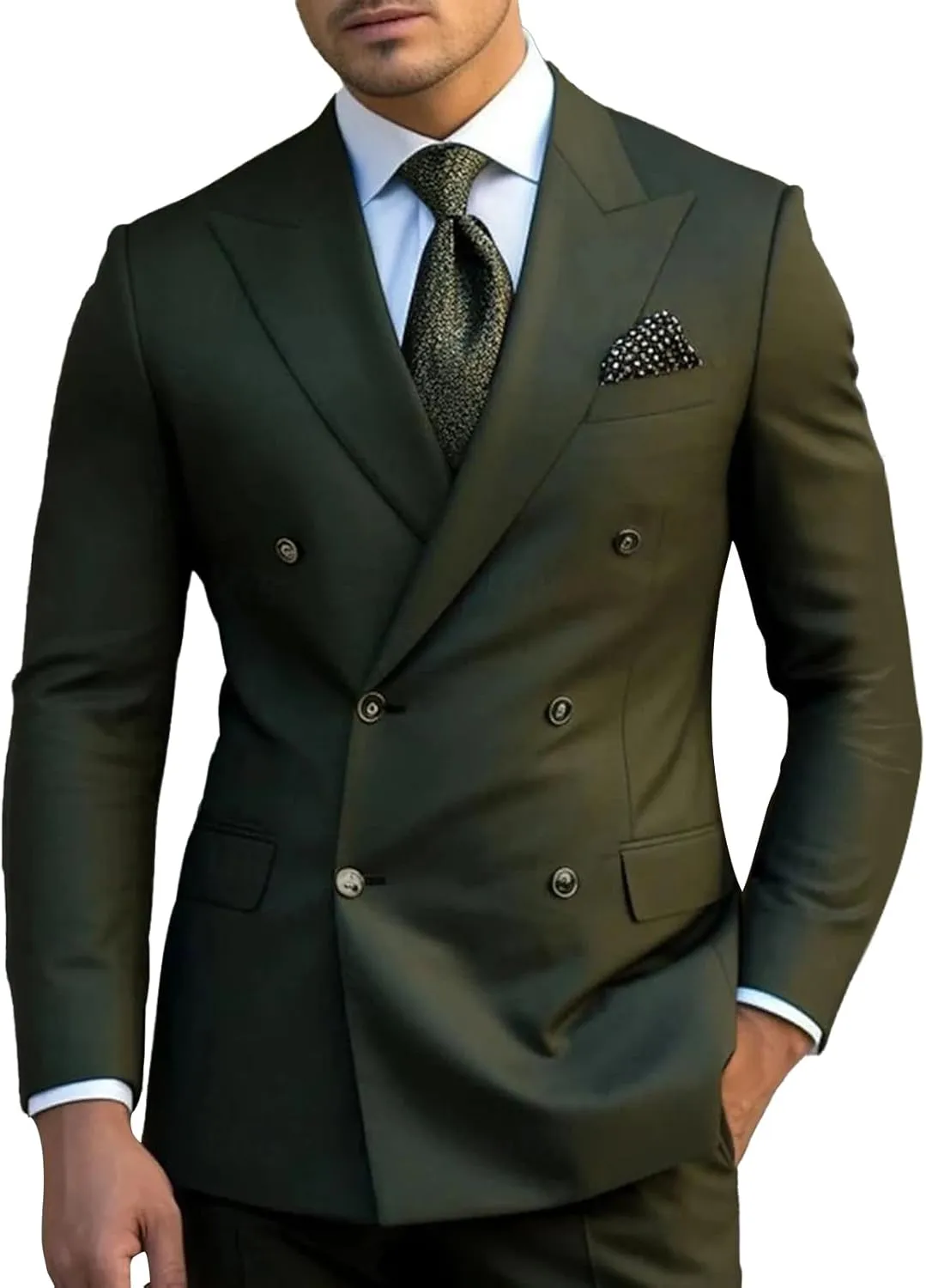 Men's 2 Piece Suit Slim Fit Solid Double Breasted Party Wedding Tuxedo Suits Peak Lapel Blazer Jacket Pants Set