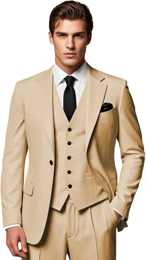 Men's 3 Piece Suits Slim Fit Wedding Prom Party Business Suit One Button Blazer Vest and Pants Tuxedo Set