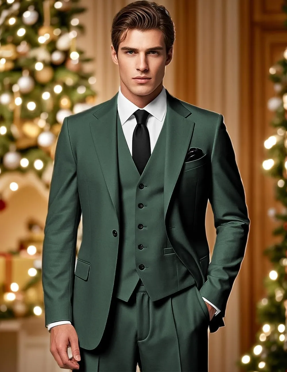 Men's 3 Piece Suits Slim Fit Wedding Prom Party Business Suit One Button Blazer Vest and Pants Tuxedo Set