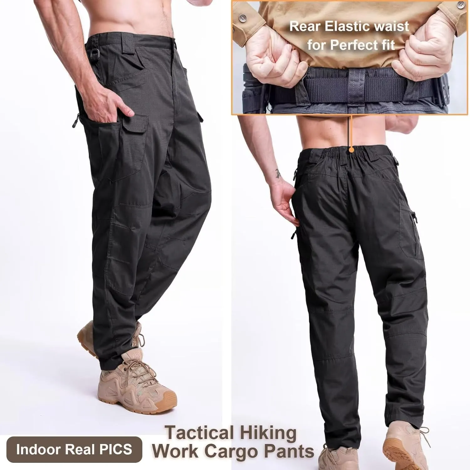 Men's Cargo Work Hiking Tactical Pants,10-Pocket,with Carabiner,Water Resistant,Lightweight Ripstop Outdoor Pants