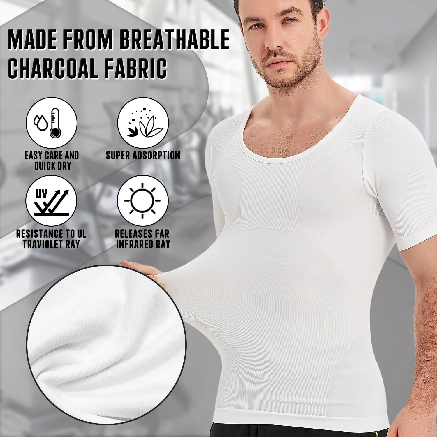 Mens Compression Shirts Short Sleeve, Gynecomastia Undershirt, Slimming Tank Top, Shapewear Vest
