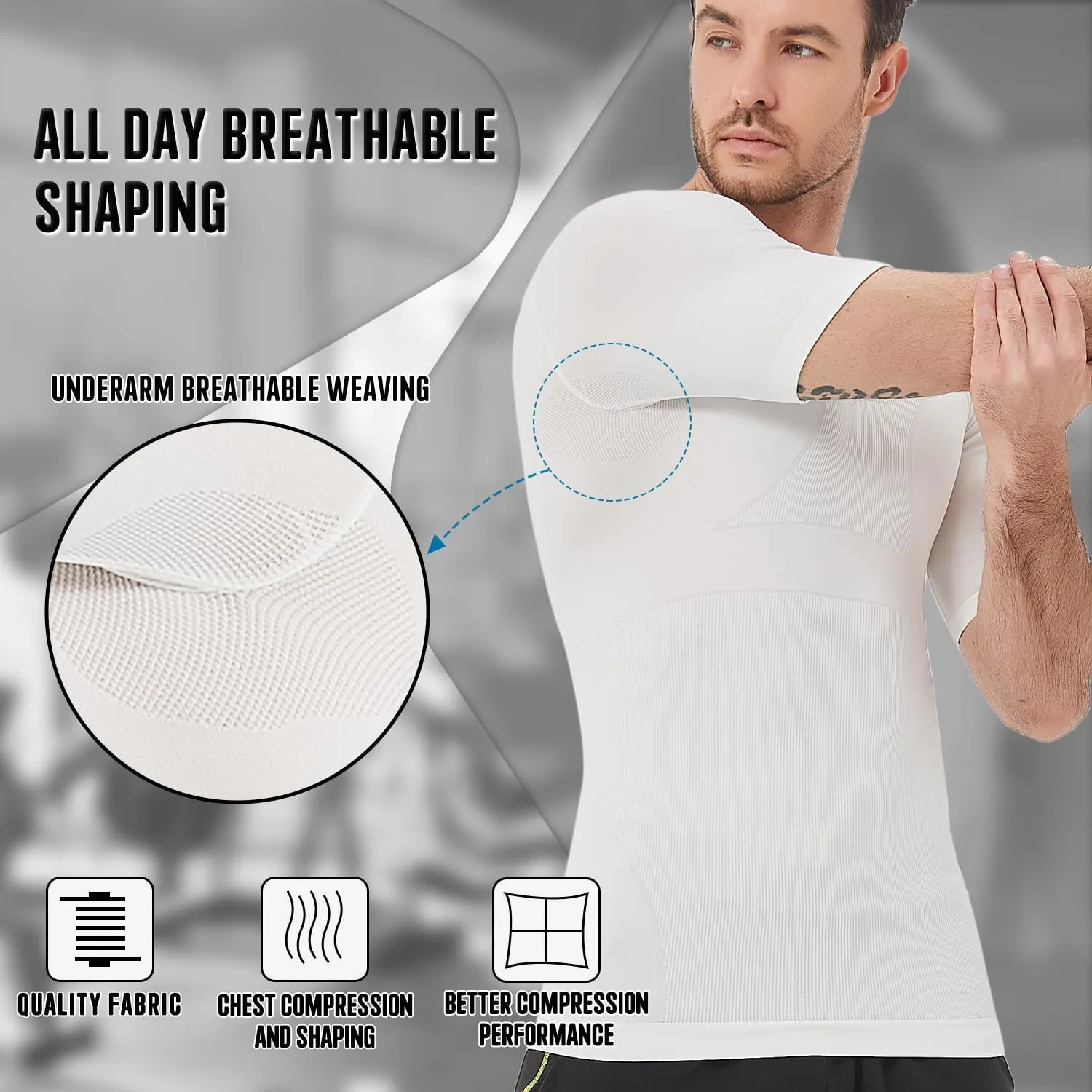 Mens Compression Shirts Short Sleeve, Gynecomastia Undershirt, Slimming Tank Top, Shapewear Vest