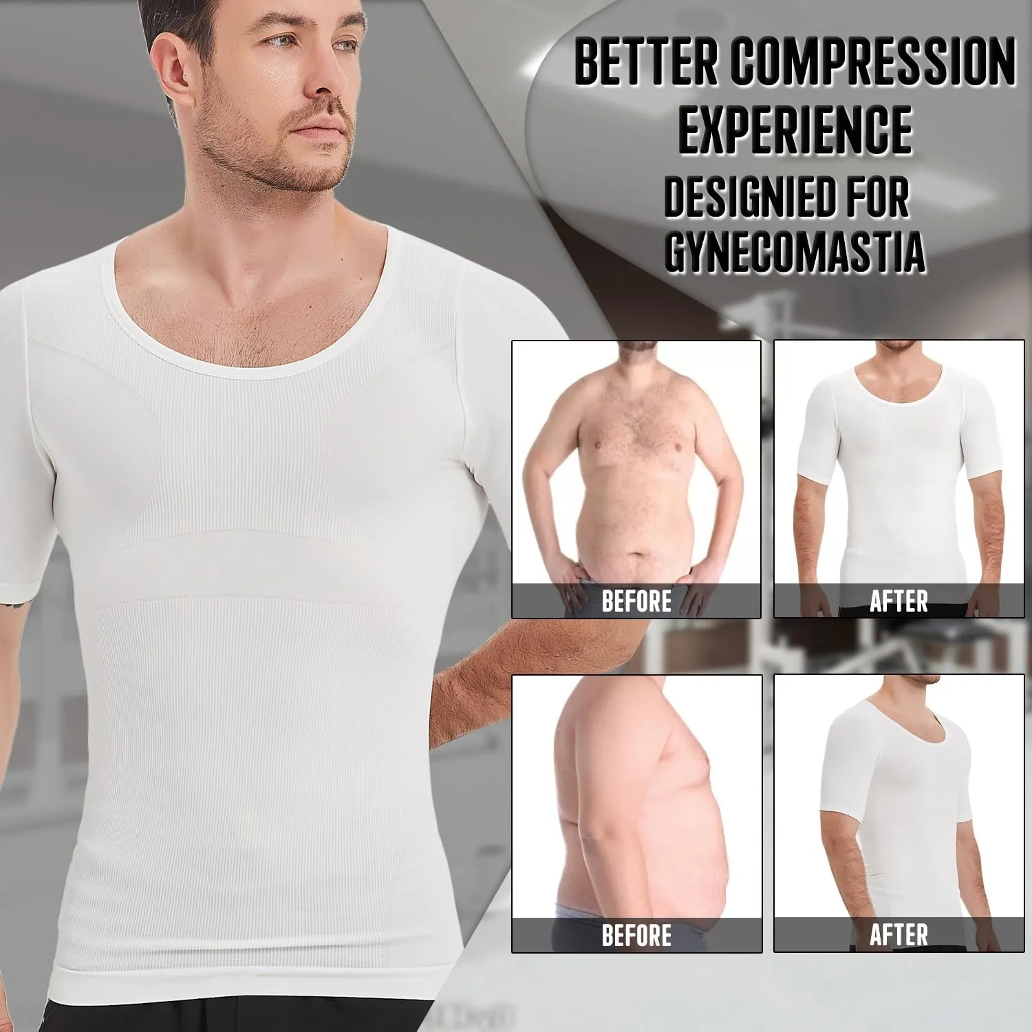 Mens Compression Shirts Short Sleeve, Gynecomastia Undershirt, Slimming Tank Top, Shapewear Vest