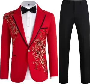 Mens Suits Slim Fit 2 Piece Formal Tuxedo Suits Blazer Pants with Bow Tie for Wedding Prom