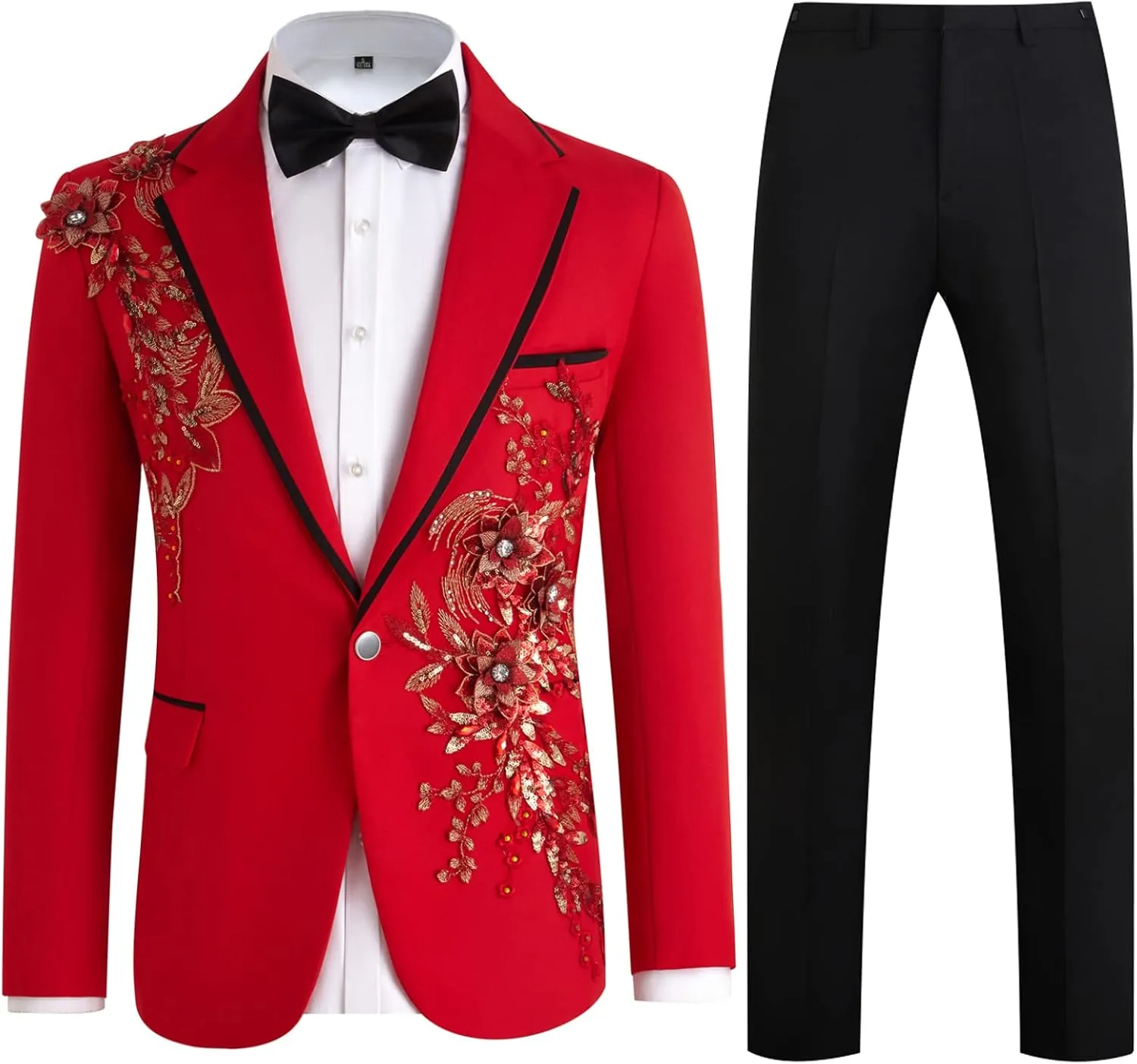 Mens Suits Slim Fit 2 Piece Formal Tuxedo Suits Blazer Pants with Bow Tie for Wedding Prom