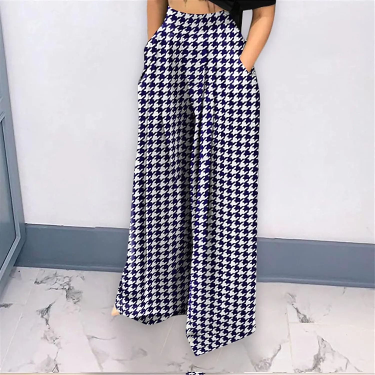 MESLIMA Palazzo Pants for Women High Waisted Wide Leg Stretchy Loose Fit Casual Trousers with Pocket