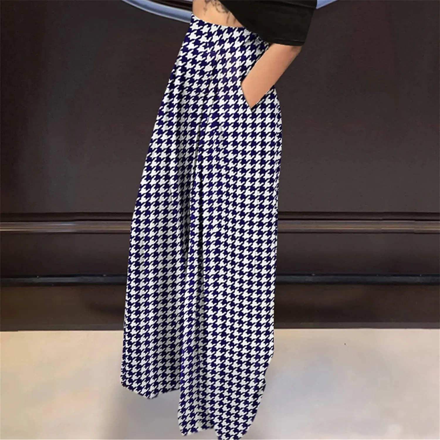 MESLIMA Palazzo Pants for Women High Waisted Wide Leg Stretchy Loose Fit Casual Trousers with Pocket