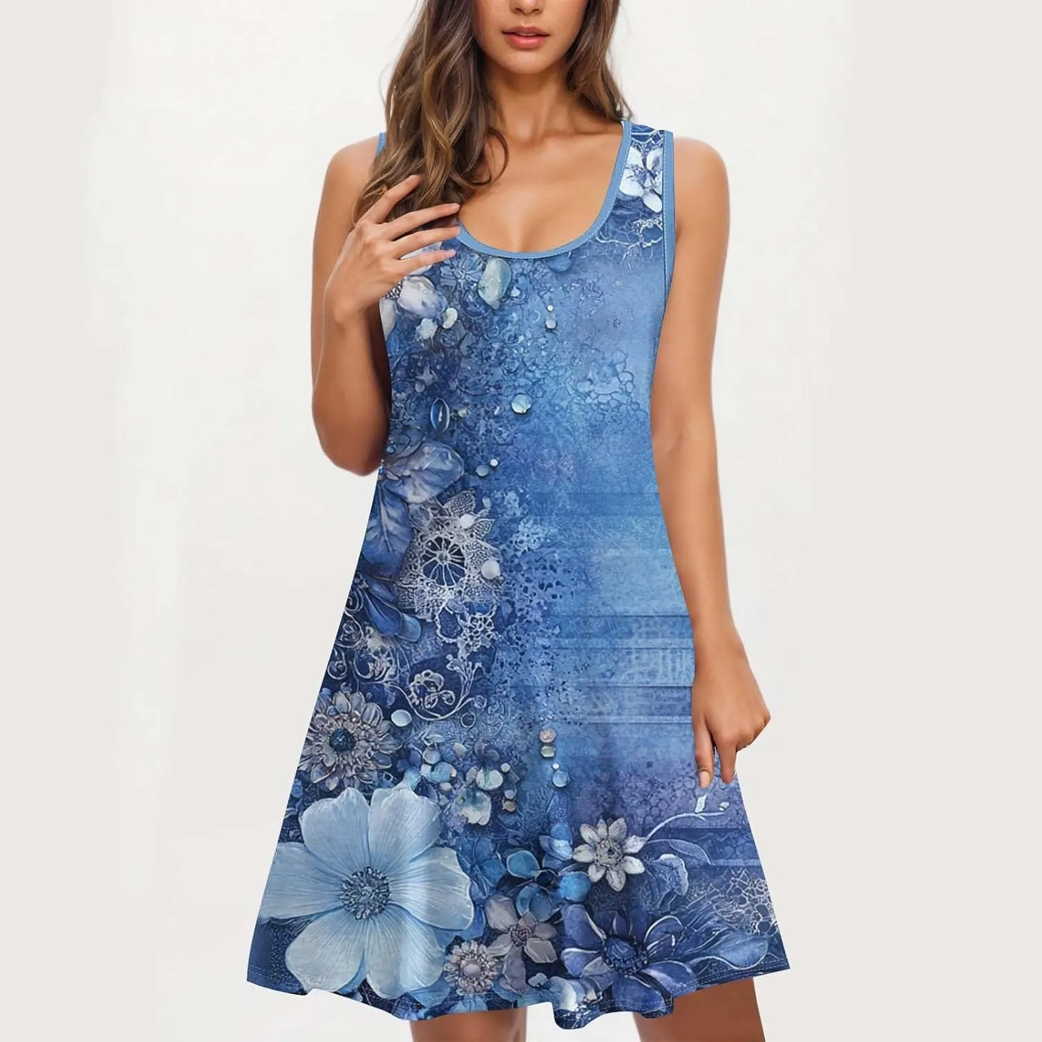 Midi Dresses for Women Summer Boho Floral Print Sleeveless Tank Dresses A-Line Casual Sundress Beach Cover Ups