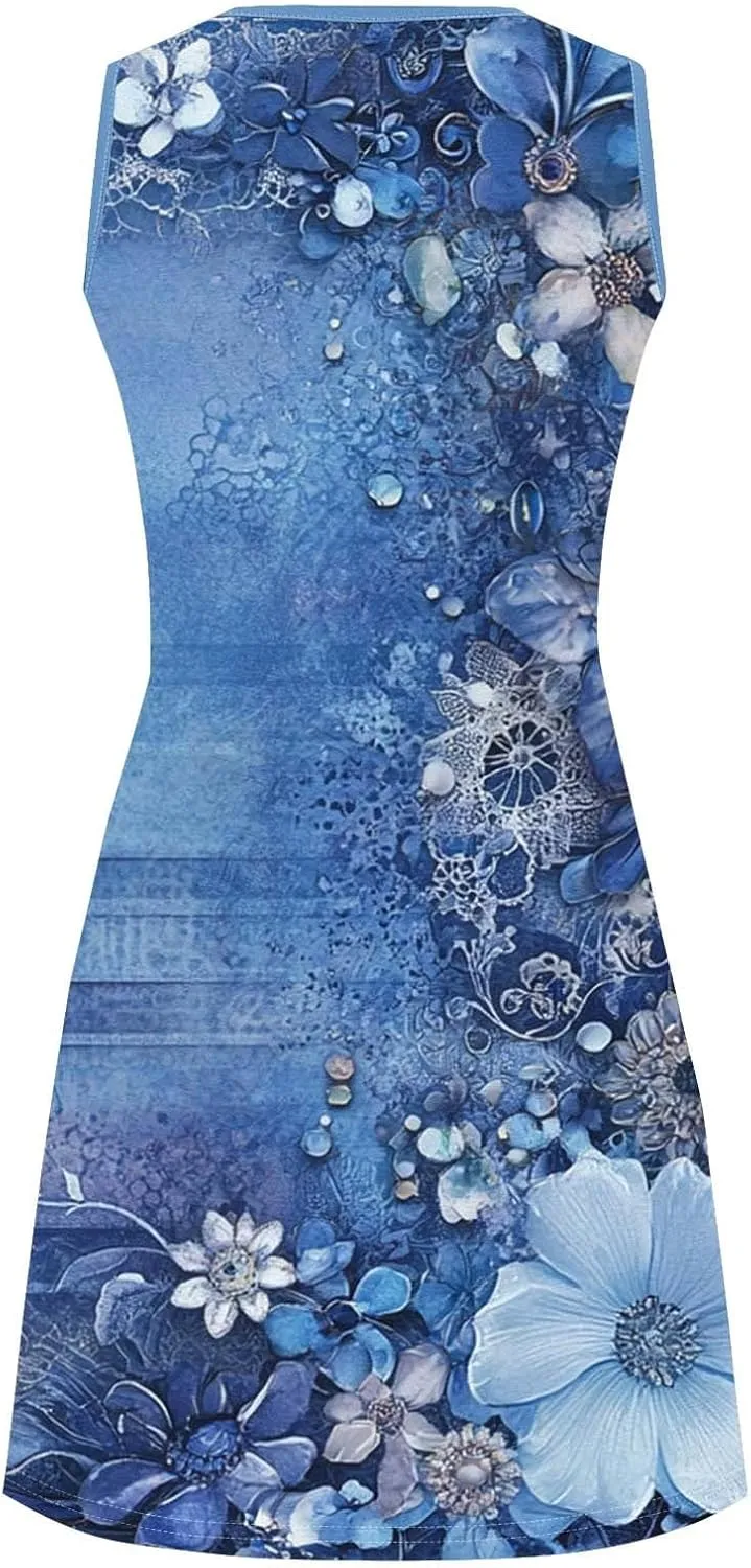 Midi Dresses for Women Summer Boho Floral Print Sleeveless Tank Dresses A-Line Casual Sundress Beach Cover Ups
