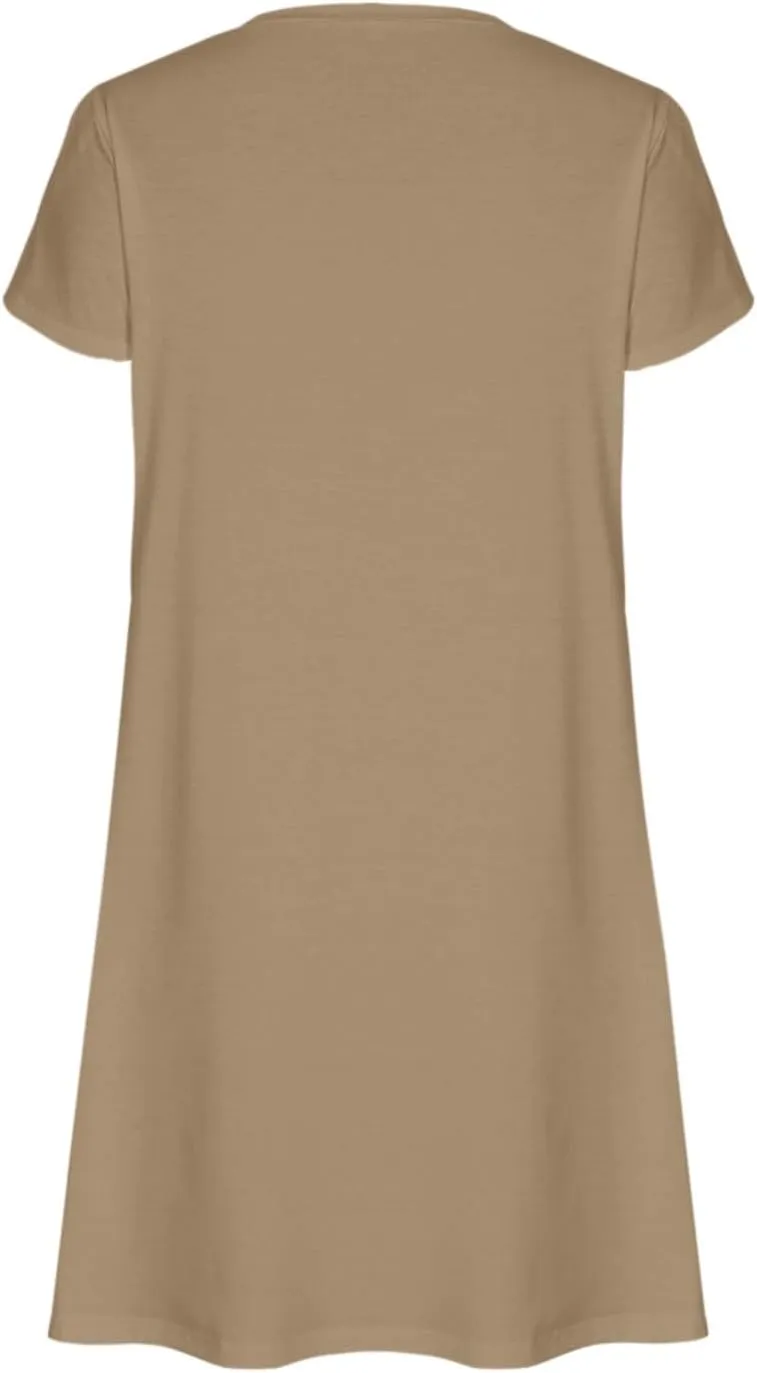 Mini Dresses for Women Casual V-Neck Short Sleeve Sundresses Ladies Fashion Summer Beach Short Dress with Pockets