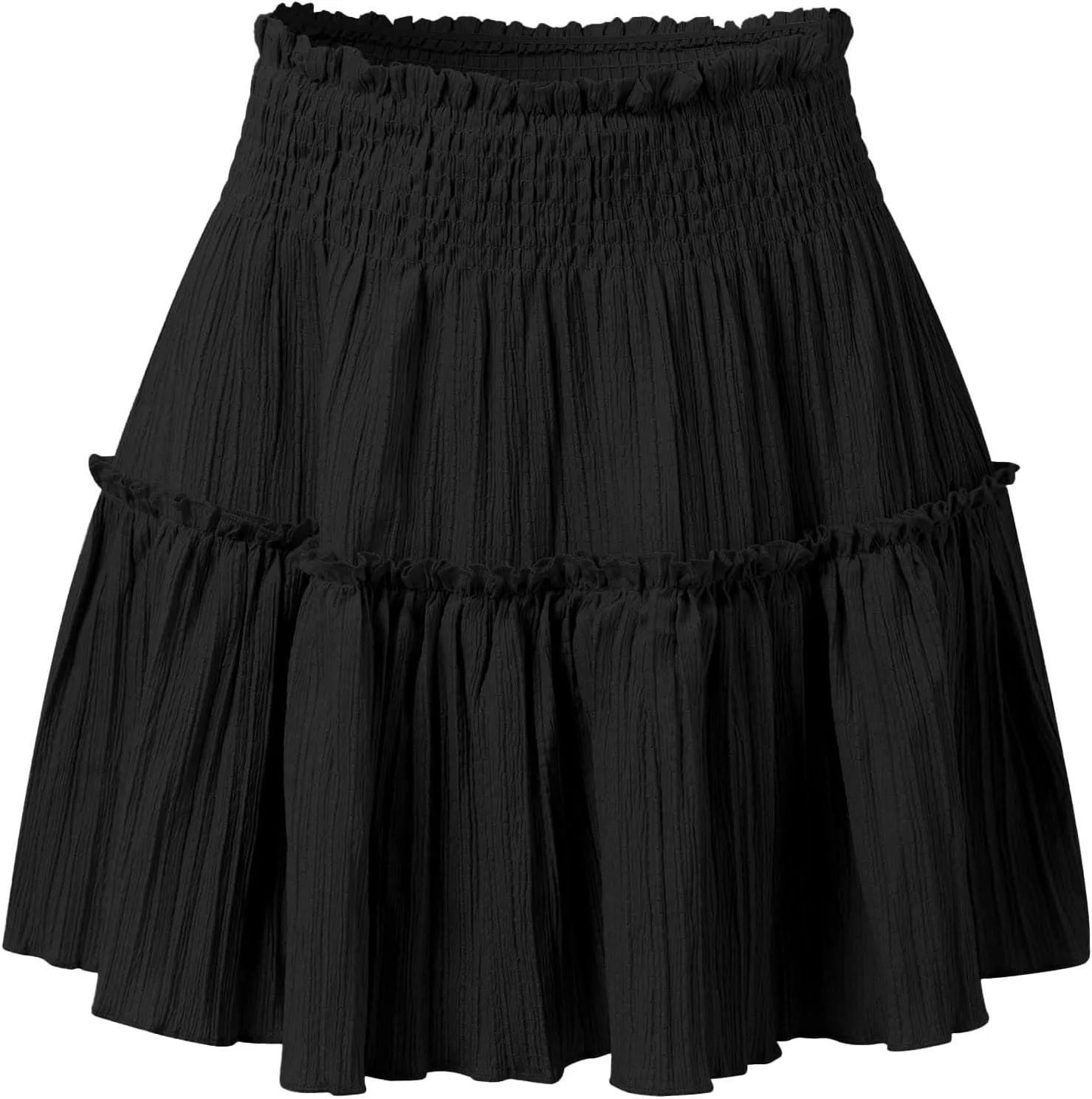 Mini Skirts for Women High Elastic Waisted Tiered Boho Smocked Ruffle A-Line Skirt Beach Flowy Short Cake Skirt