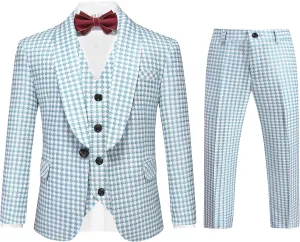MOGU Boys 3-Piece Houndstooth Tuxedo Suit Set - Slim Fit Shawl Lapel Outfit Blazer Vest Pants Kids' Weddings Ring Bearer