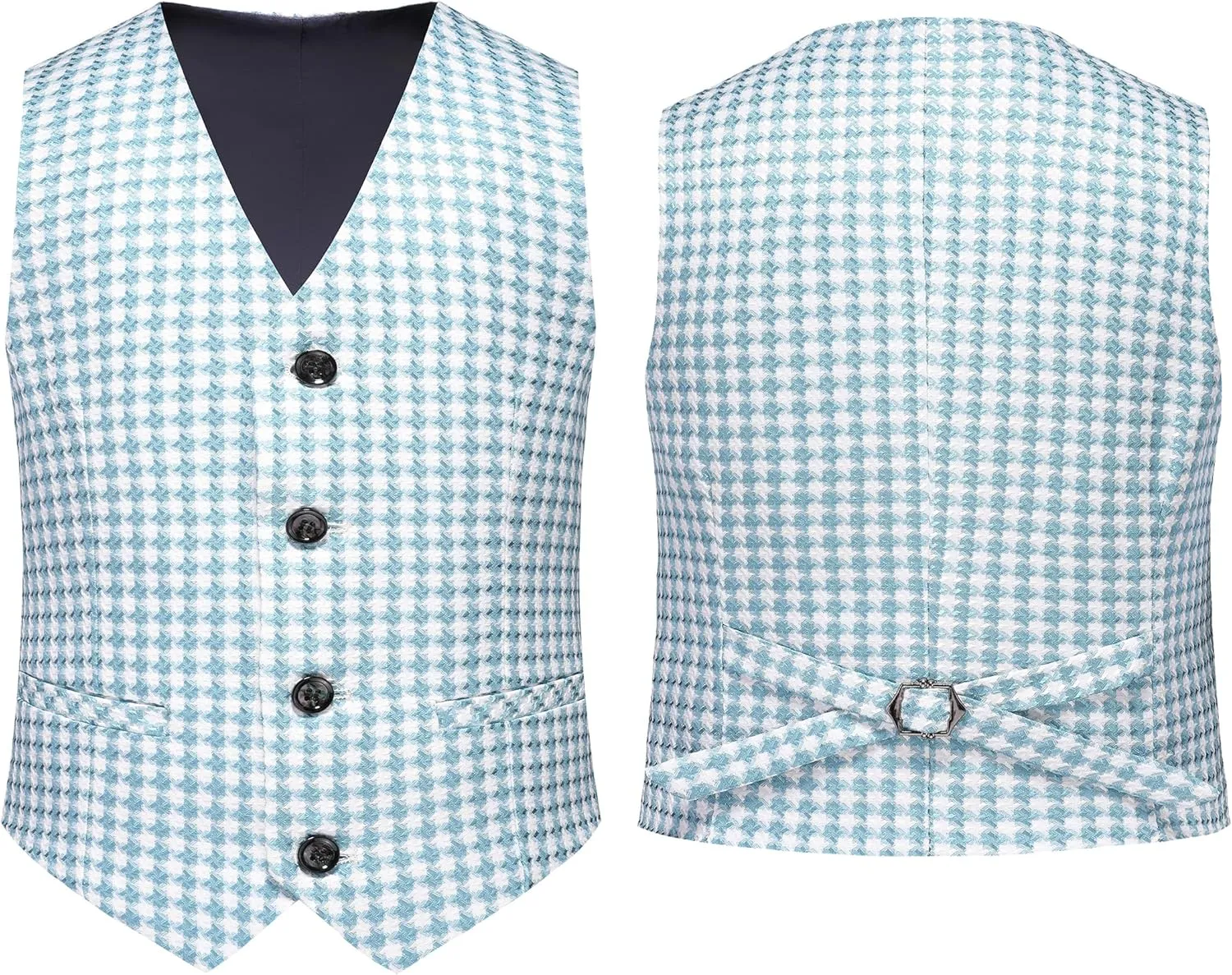 MOGU Boys 3-Piece Houndstooth Tuxedo Suit Set - Slim Fit Shawl Lapel Outfit Blazer Vest Pants Kids' Weddings Ring Bearer