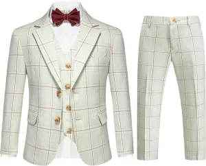 MOGU Boys Plaid Suits 3 Piece Slim Fit Tuxedo Formal Dresswear Suit Set Blazer Jacket Vest Pants Kids Outfits