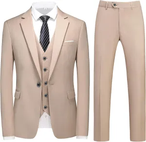 MOGU Mens 3 Piece Dress Suit Slim Fit One Button Side Vents Tuxedo