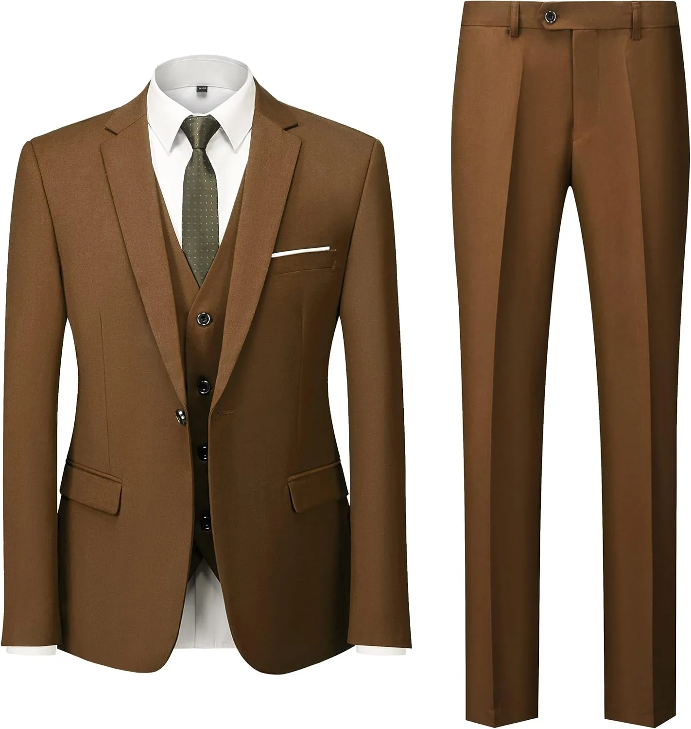 MOGU Mens 3 Piece Dress Suit Slim Fit One Button Side Vents Tuxedo