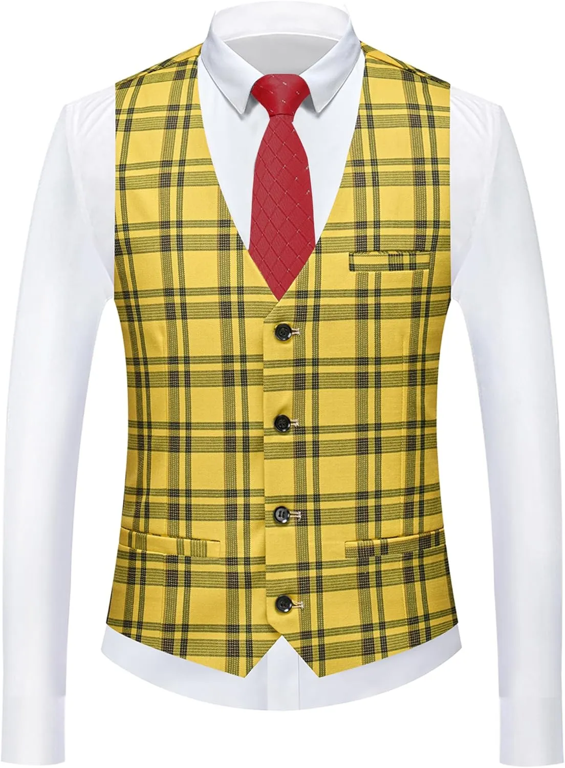 MOGU Mens 3-Piece Slim Fit Plaid Suit - Blazer, Vest, and Pants Set for Wedding Prom Casual