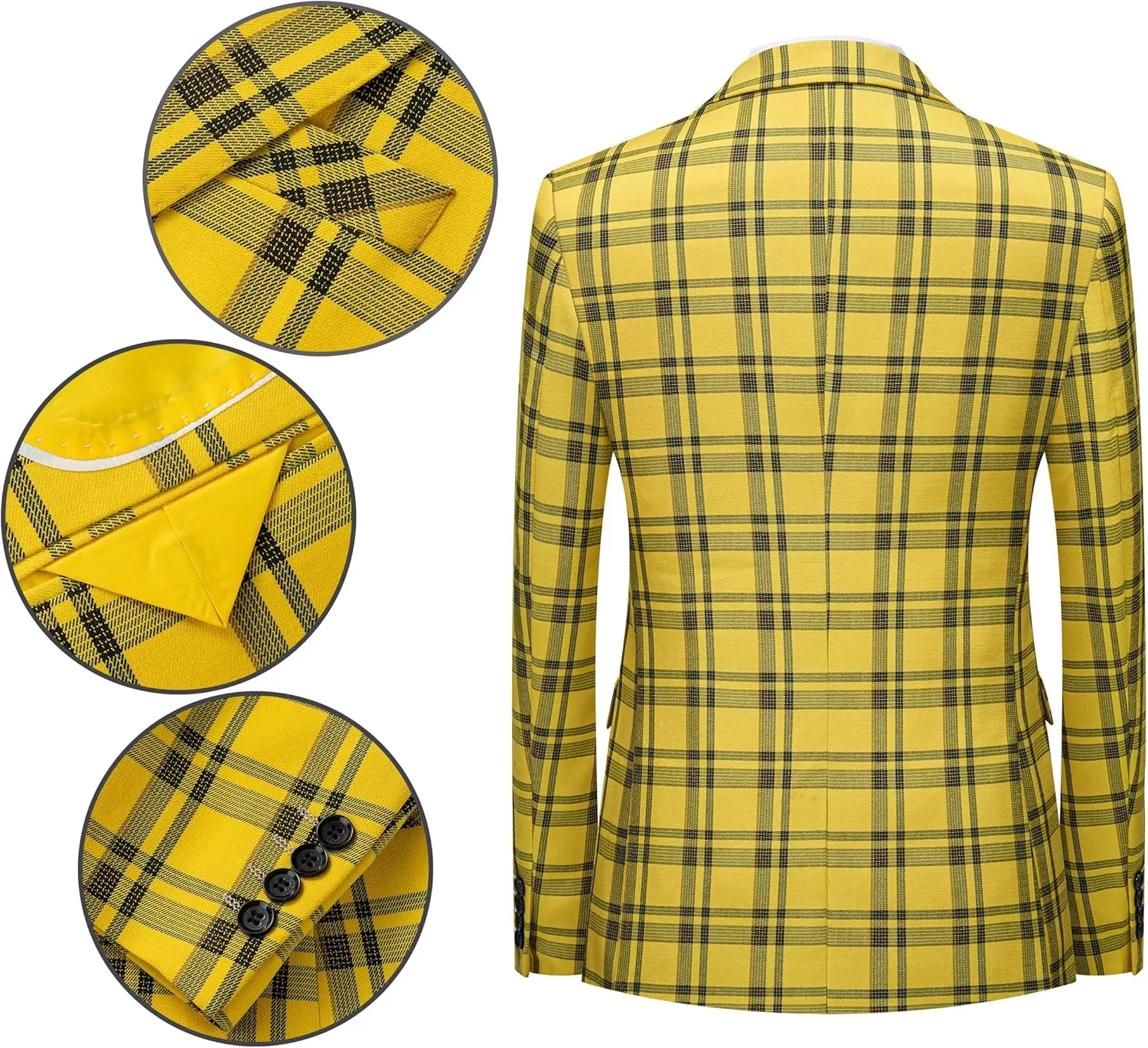 MOGU Mens 3-Piece Slim Fit Plaid Suit - Blazer, Vest, and Pants Set for Wedding Prom Casual