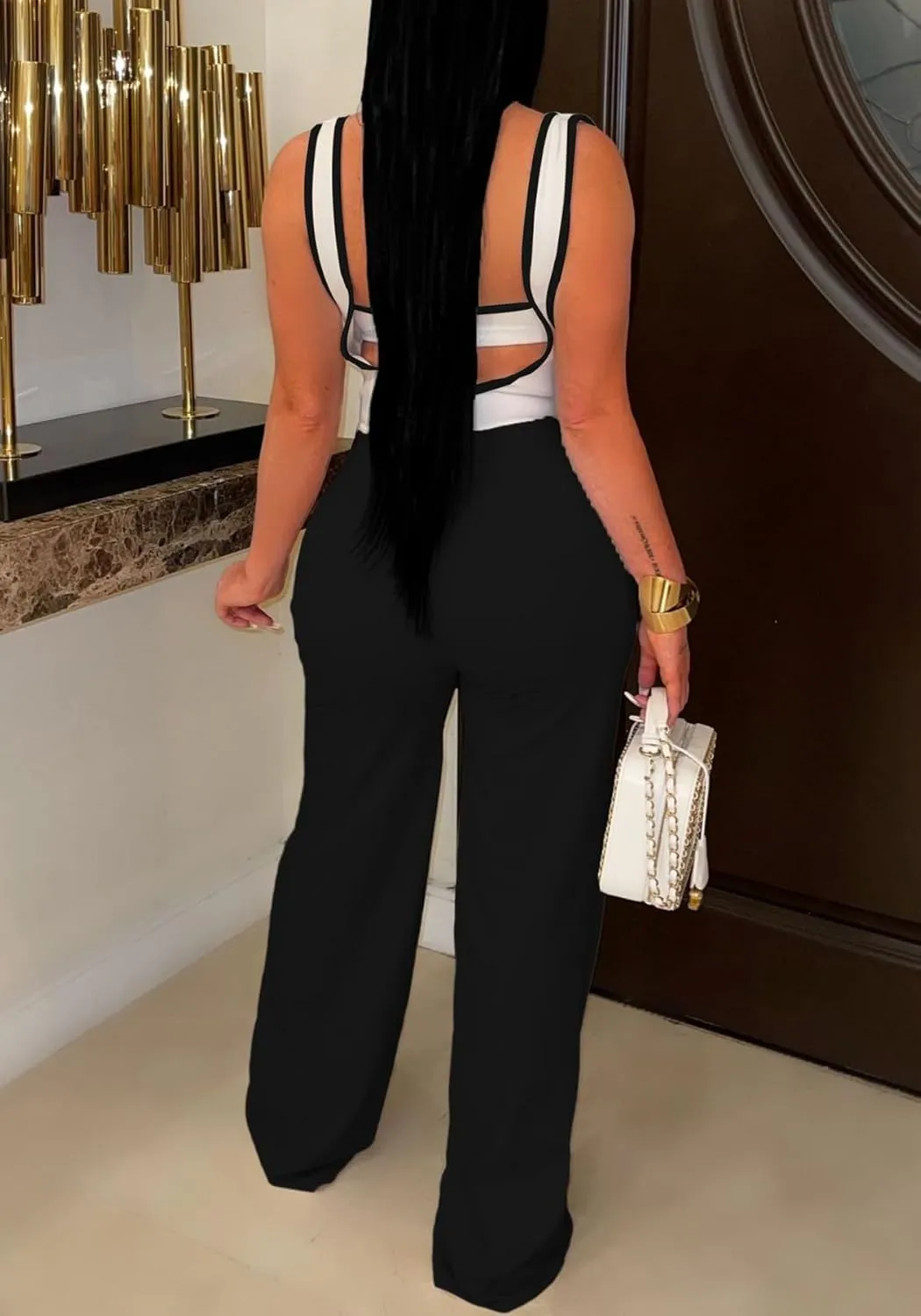 Molisry Women's 2 Pieces Tank Jumpsuit High Waisted Cut Out Halter Tube Top Sleeveless Bodycon Jumpsuits Casual Sets