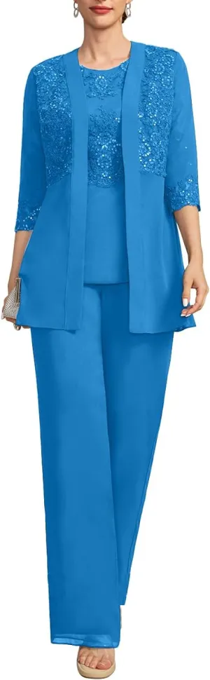 Mother of The Bride Pant Suits for Women Dressy Lace Appliques Formal Wedding Dress with Jacket MIS088