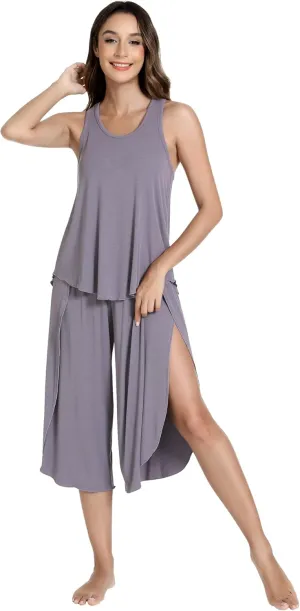 NACHILA Pajamas for Women-Viscose Made from Bamboo,Ribbed Pjs Racerback Tank Top and Capri Pants Sleeveless Pajama Sets