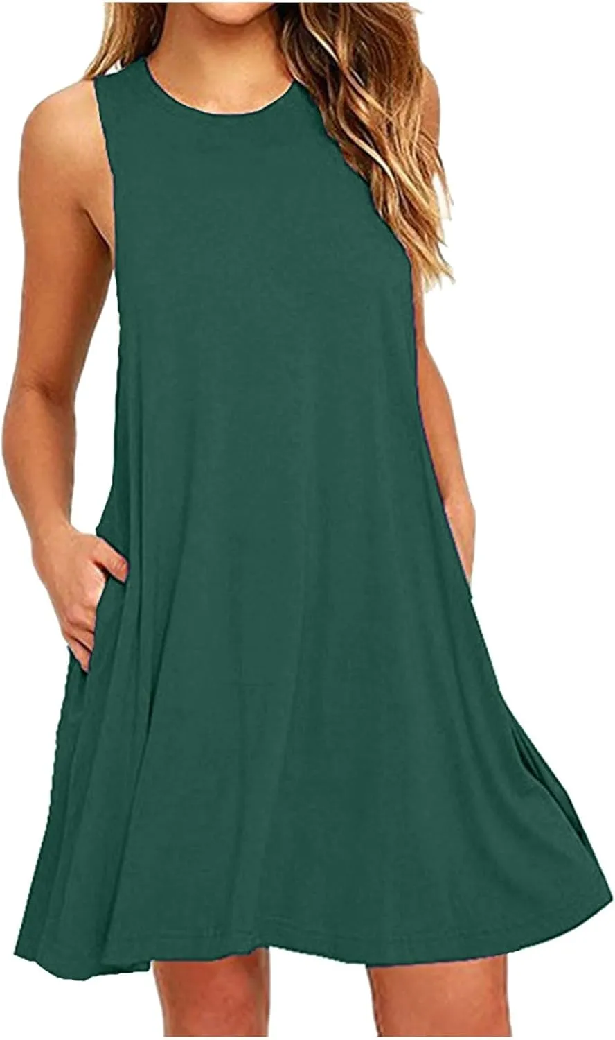 NATHGAM Tank Dress for Women Summer Beach Cover Up Sleeveless Mini Sundress Swing Casual Loose Fit T-Shirt Dress with Pockets