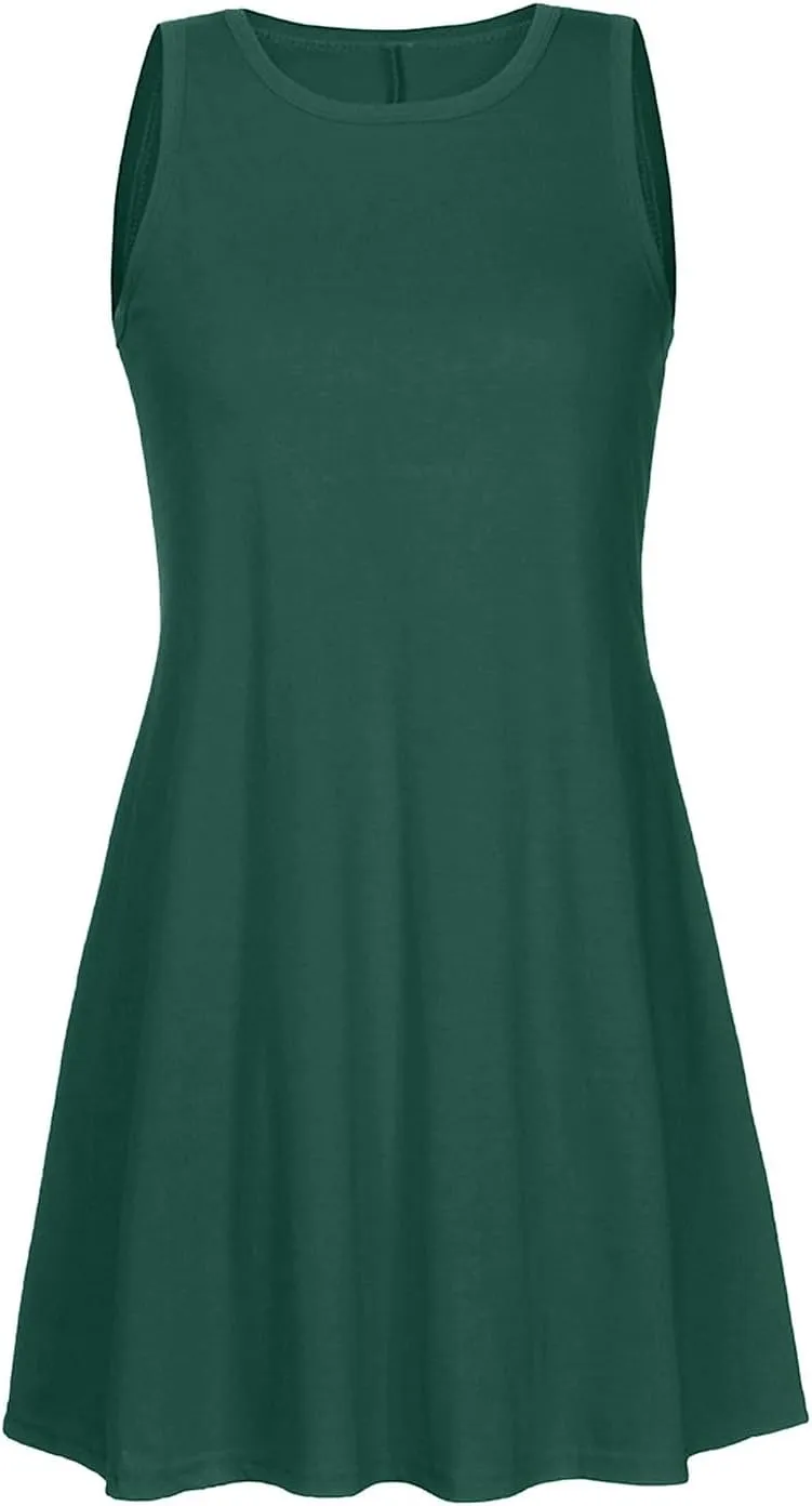 NATHGAM Tank Dress for Women Summer Beach Cover Up Sleeveless Mini Sundress Swing Casual Loose Fit T-Shirt Dress with Pockets