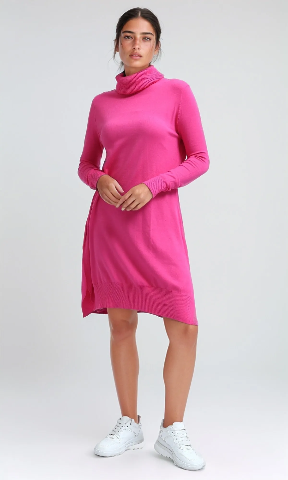 O201297 - Relax Fit Turtle Neck Pullover with Side Slits - Fuchsia