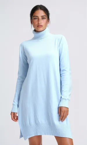 O201298 - Long Knitted Turtle Neck Winter Pullover - Sky Blue