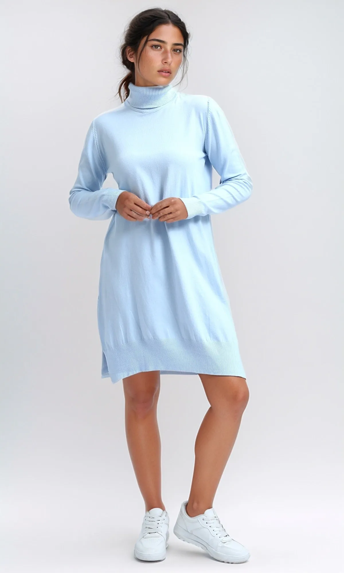 O201298 - Long Knitted Turtle Neck Winter Pullover - Sky Blue
