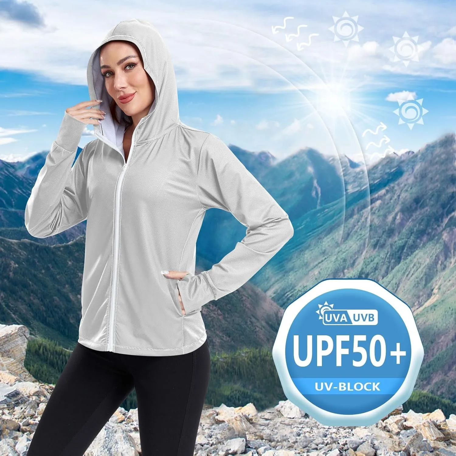 ODAWA Womens Upf Hoodie Lightweight Full Zip Running Jacket UV Cooling Hoodie Summer Clothing