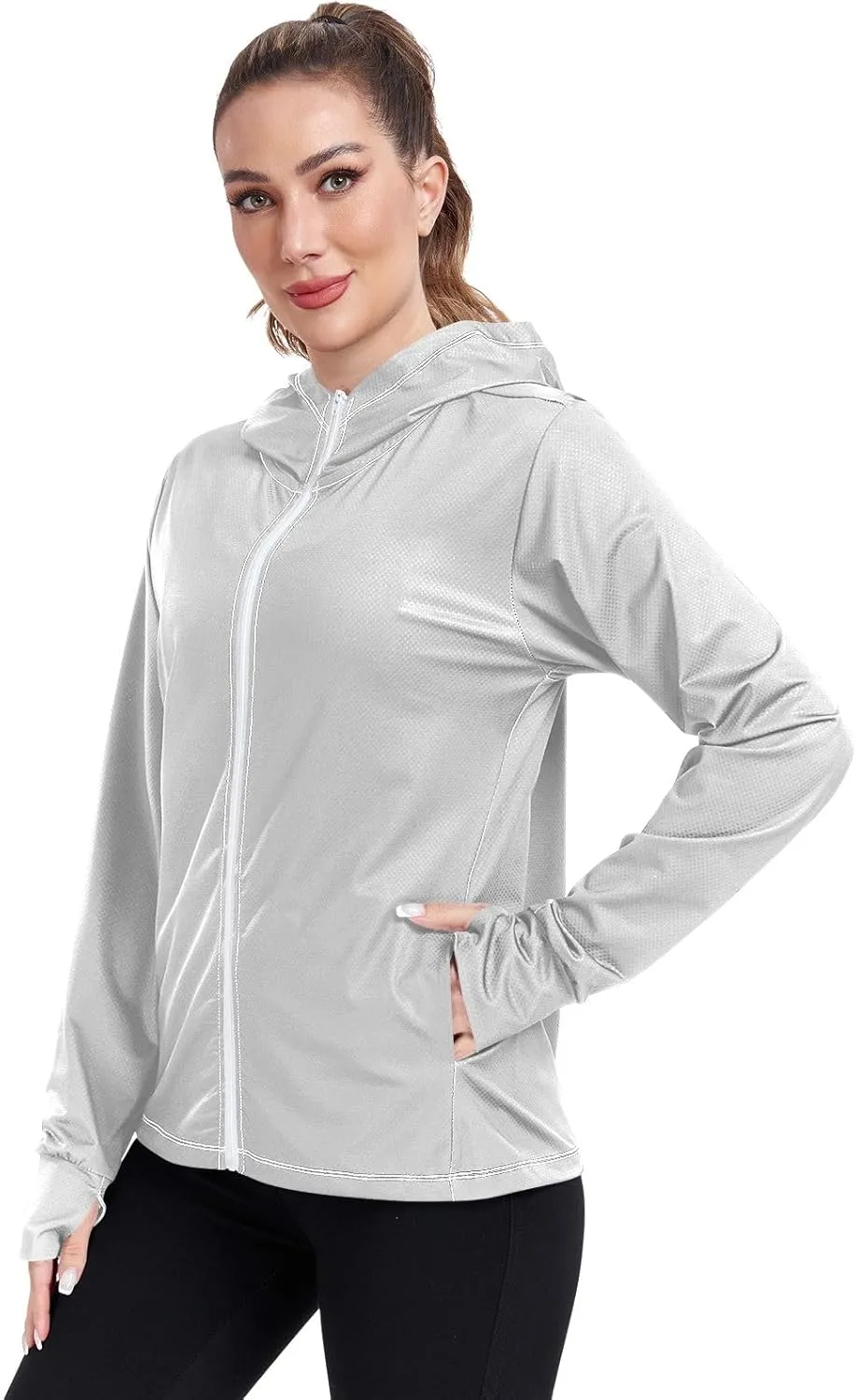 ODAWA Womens Upf Hoodie Lightweight Full Zip Running Jacket UV Cooling Hoodie Summer Clothing