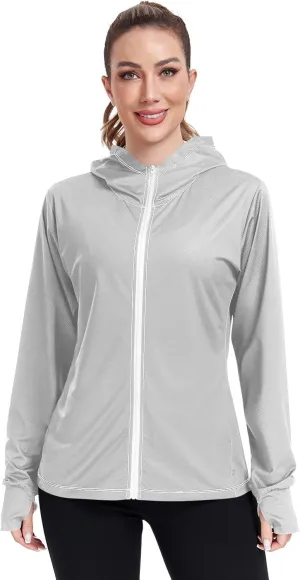 ODAWA Womens Upf Hoodie Lightweight Full Zip Running Jacket UV Cooling Hoodie Summer Clothing