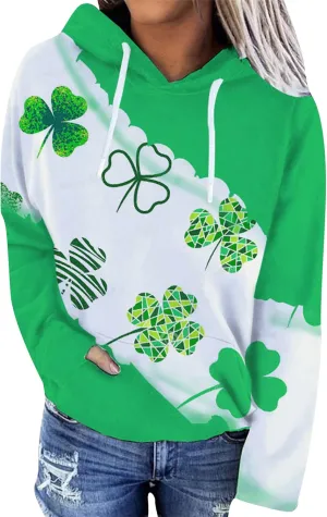 OMZIN Women's St. Patrick's Day Hooded Sweatshirt Long Sleeve Shamrock Sweatshirt