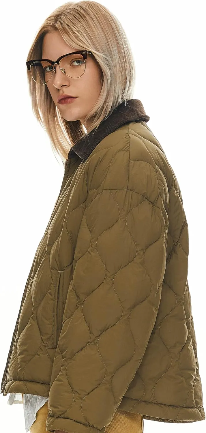 Orolay Women's Lightweight Quilted Jacket Puffer Cropped Down Coat Zip Up Warm with Pockets for Fall and Winter
