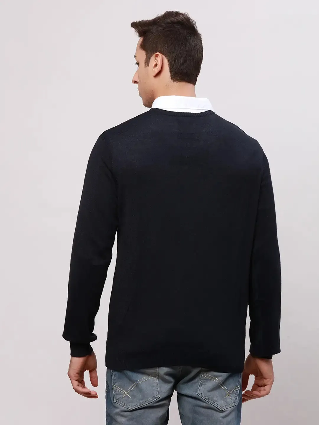 Park Avenue Men Blue Regular Fit Argyle Cotton Full Sleeve V Neck Collar Pullovers