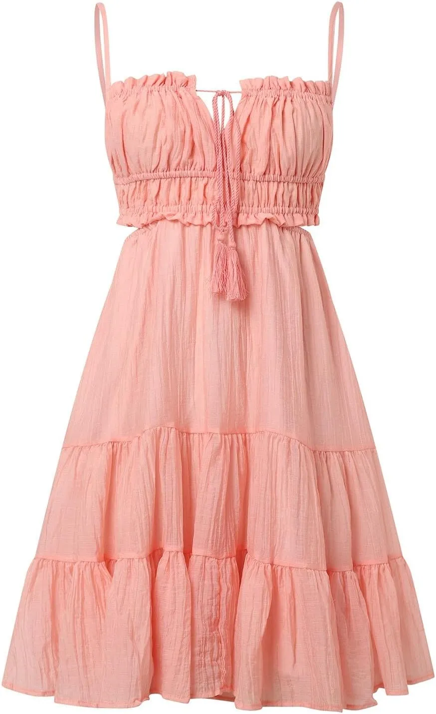 Party Dresses for Women Spaghetti Strap Short Beach Vacation Dress Sleeveless Ruffle Tiered Flowy A Line Mini Sundress