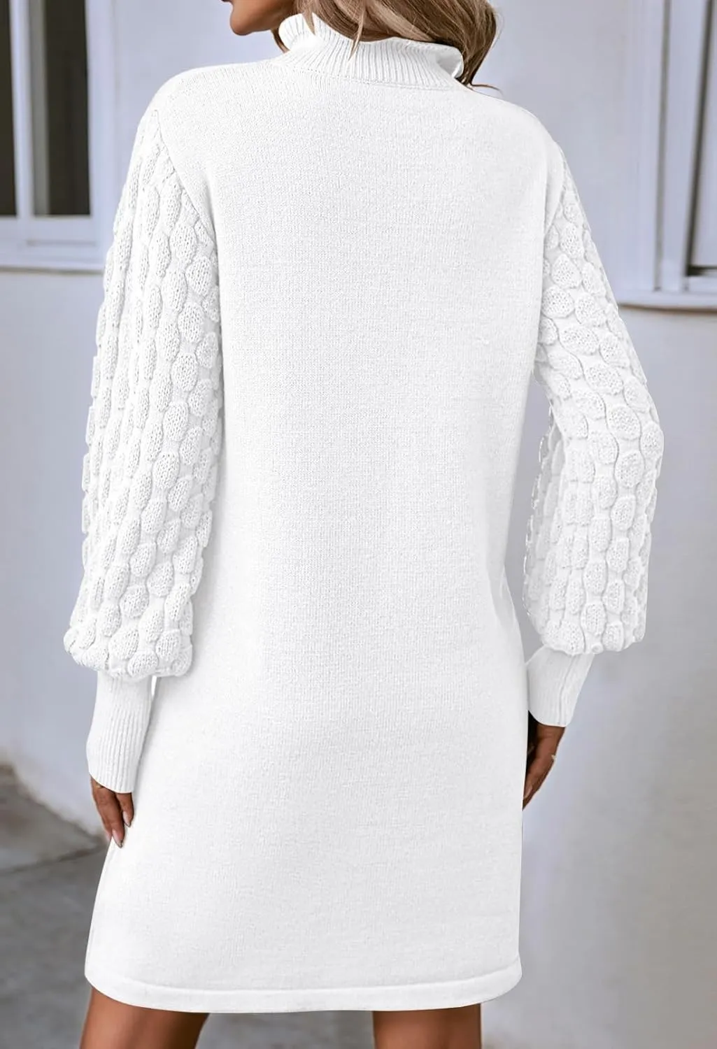 Pink Queen Women's Long Sleeve Sweater Mini Dress Casual Loose Mock Neck Empire Waist Cocktail Party Knit Short Dresses