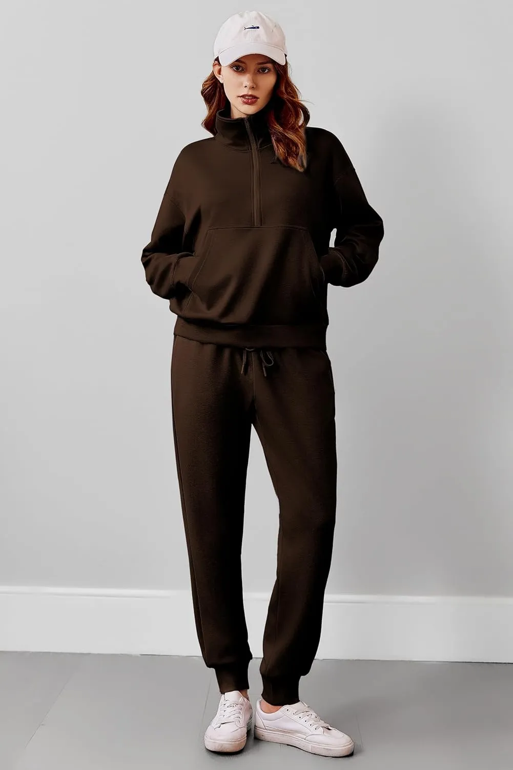PINSPARK 2 Piece Sets for Women 2024 Fall Travel Outfits Long Sleeve Tracksuit Joggers Sets Half Zip Sweatsuit Matching Set